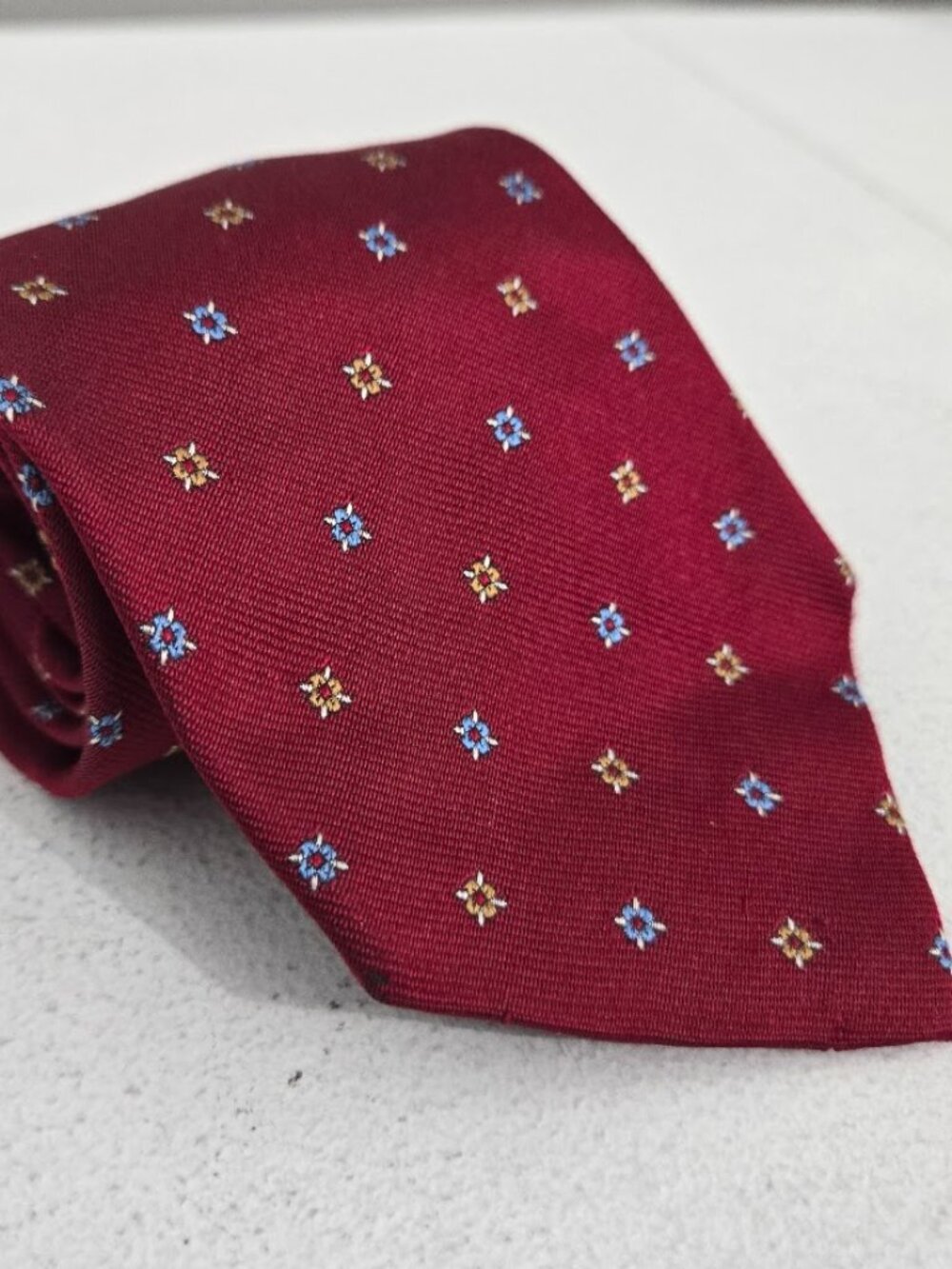 Brooks Brothers Makers Silk Geometric Dot Tie Red Blue Yellow Made in USA Preppy